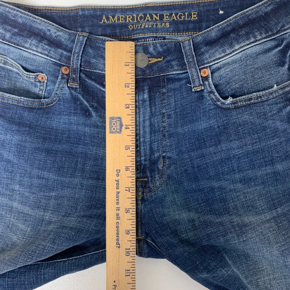 American‎ Eagle Slim Straight Jeans Mens 30x34 Blue Distressed Ne(x)t Level Flex